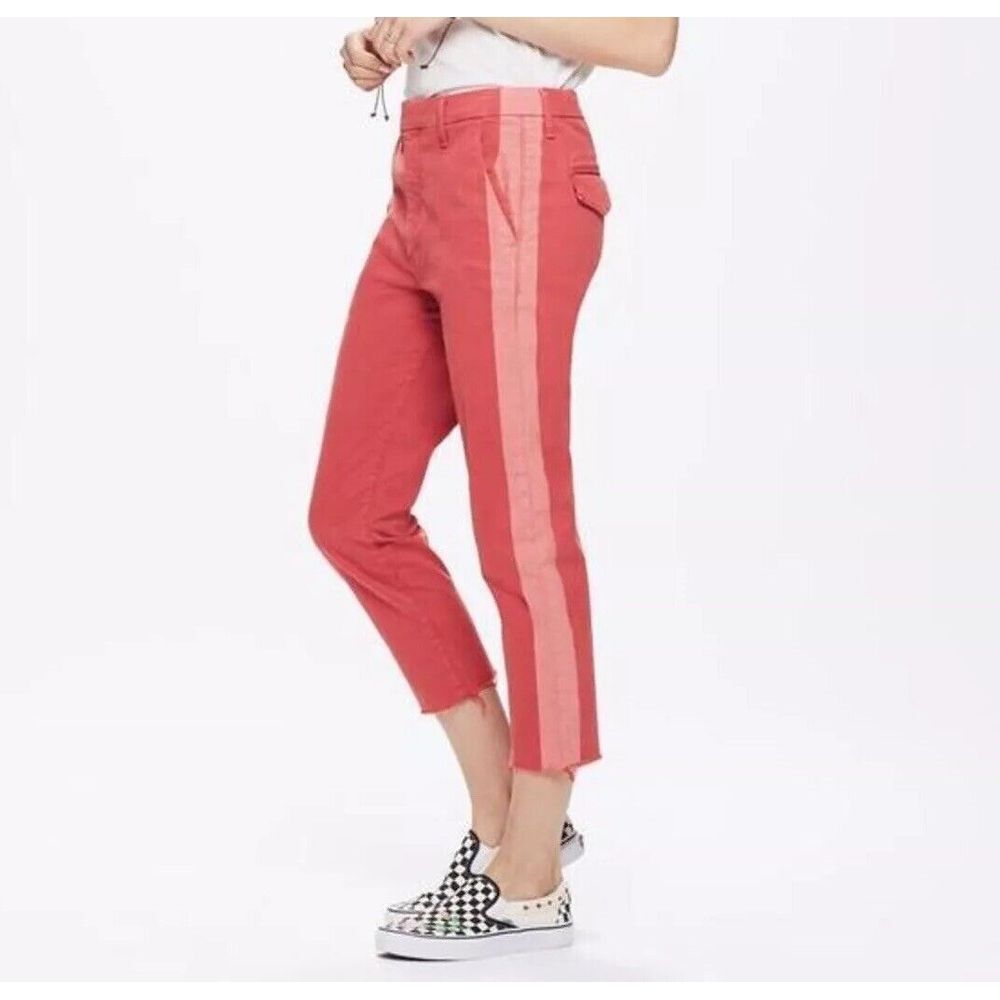 Mother Jeans Size 25 The Shaker Prep Fray Hem "Killing Time" Pink/Red Poppy $244